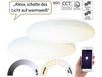 Decken Wohnzimmer Küchen Zimmer Apps Wireless Spracherkennungen Helligkeiten Atmosphären Wandlampen: Luminea Home Control 2er-Set WLAN-LED-Deckenleuchten für Amazon Alexa&Google Assistant, 36W