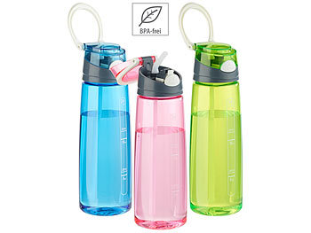 Sporttrinkflaschen: PEARL sports 3er-Set BPA-freie Kunststoff-Trinkflaschen mit Einhand-Verschluss