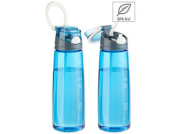PEARL sports 2er-Set BPA-freie Kunststoff-Trinkflaschen mit Einhand-Verschluss