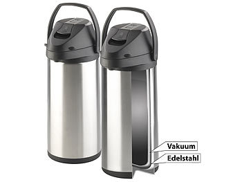 Haushalt Flasche doppelwandig Trinkflasche Stainless Steel Glühwein Kaffeepumpe: Rosenstein & Söhne 2er-Set doppelwandige Vakuum-Isolierkannen mit Pumpsystem, je 5 l