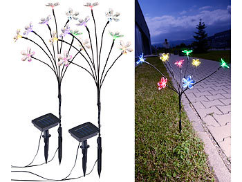 Lunartec 2er-Set Solar-LED-Lichtersträucher mit je 8 Blüten und Erdspieß, 50 cm