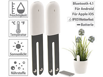 Plant Sensor: Royal Gardineer 2er-Set 4in1-Pflanzensensoren mit Bluetooth und App-Kontrolle