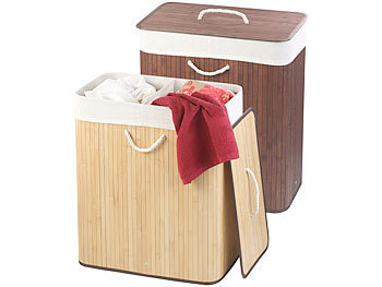 100 (Wäschesammler Sack) Deckel l faltbarer Wäschesack, infactory je mit 2er-Set & Wäsche-Tonnen: Bambus-Wäschekörbe