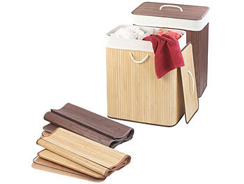2er-Set Deckel infactory Wäsche-Tonnen: Sack) faltbarer (Wäschesammler je Wäschesack, 100 l & mit Bambus-Wäschekörbe