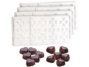 Schokoladen-Gießform: Rosenstein & Söhne 4er-Set 3D Schokoladen-Gussformen-Set Herzen