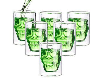 Gläser für Drinks: Cucina di Modena 6er-Set doppelwandige Trinkgläser Totenkopf, je 0,4 Liter