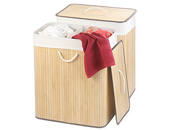 infactory Wäsche-Behälter: 2er-Set Faltbare Bambus-Wäschekörbe mit