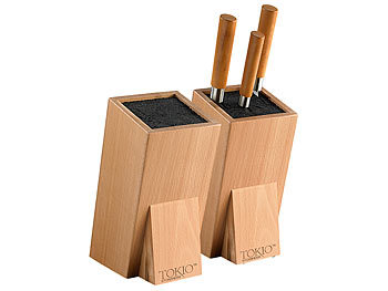 Aufbewahrung für Messer: TokioKitchenWare 2er-Set Universal-Messerblöcke aus Holz mit Borsteneinsatz