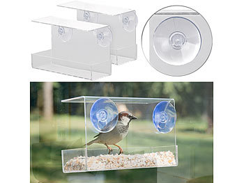 Vogel-Futterschale: Royal Gardineer 2er-Set Vogel-Futterhäuser, Acryl, Saugnapf-Befestigung fürs Fenster