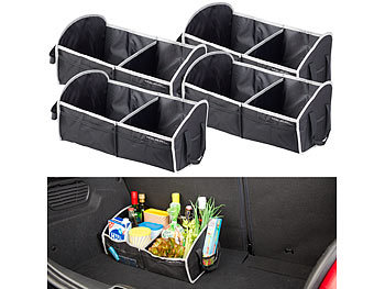 Kofferraum-Autoorganizer: PEARL 4er-Set Faltbare Kofferraumtaschen, je 2 Tragegriffe & Trennwand