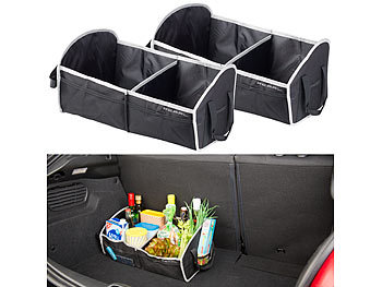 Car Organizer Bags: PEARL 2er-Set Faltbare Kofferraumtaschen, je 2 Tragegriffe & Trennwand