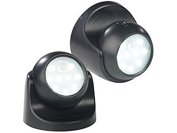 Luminea 2er-Set kabellose LED-Strahler, Bewegungssensor, 360° drehbar,100 lm