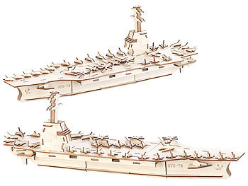 3D-Puzzle Holz: Playtastic 2er-Set 3D-Bausätze Flugzeugträger aus Holz, 117-teilig