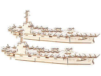 Playtastic 2er-Set 3D-Bausätze Flugzeugträger aus Holz, 117-teilig