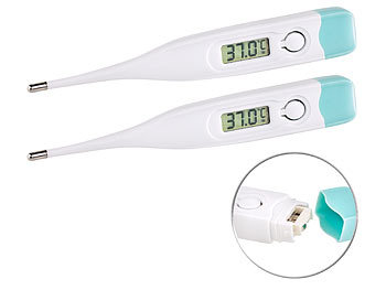 Thermometer mit Messspitze für Flexible Messung Senioren: PEARL 2er-Set Medizinisches Fieberthermometer mit Fieberalarm, wasserdicht