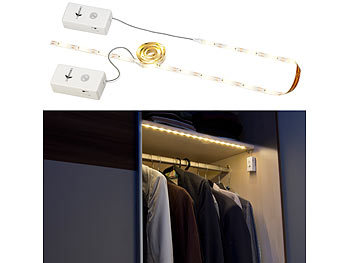 LED Strip Batterie: Lunartec 2er-Set Indoor-LED-Streifen, 30 LEDs, PIR, Batterie, 600lm, 100 cm