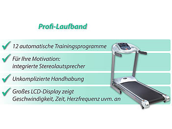 newgen medicals Profi-Laufband LF-712.speed mit 12 Programmen und Pulsmesser