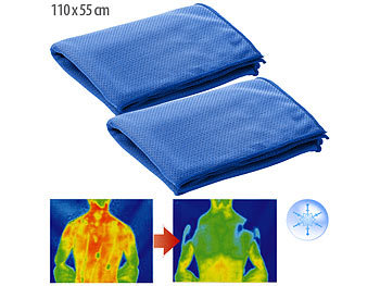 Erfrischungstücher für heiße Tage gegen Schwitzen Kühlender Schal Nacken Kuehltuch Fahrrad: PEARL 2er-Set aktiv kühlende Multifunktionstücher, 110 x 55 cm