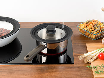 Javonix Coperchio Universale In Vetro Temperato Con Bordo In Silicone - Adatto A Pentole Da 16, 18, 20 Cm - Foro Vapore, Manico Freddo, Lavabile In Lavastoviglie