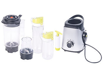 Rosenstein & Söhne 2in1-Vakuum-Mixer mit 3 Stufen, Mahlbecher und 2 Trinkflaschen