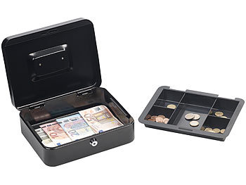 Xcase Stahl-Geldkassette, Münzeinsatz mit 5 Fächern, Schloss, 2 Schlüssel