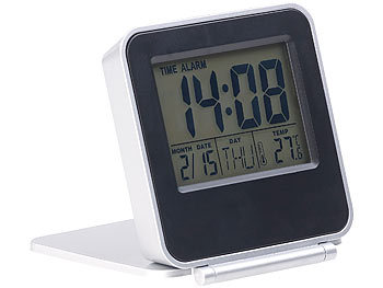 LCD-Reisewecker Wecker MT-033 silber Temperatur Datum Beleuchtung Alarm klappbar 