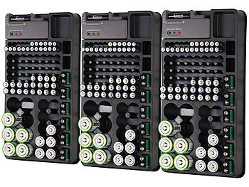 tka 3er-Set 2in1-Batterie-Organizer für 98 Batterien, mit Batterie-Tester