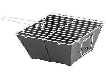 PEARL Faltgrill: Flach zusammenklappbarer Kohle-Grill, Grillfläche ca. 24,5  x 24 cm (Campinggrill Kohle klappbar)