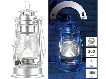 Ultra helle LED-Sturmlampe, Akku, 200lm, 3W, tageslichtweiss, silbern / Sturmlaterne