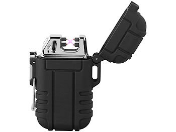 PEARL Elektronisches Feuerzeug mit doppeltem Lichtbogen, Akku, IP56, schwarz