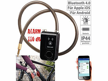 Fahrrad Alarmanlage: Semptec App-gesteuertes Kabelschloss, Bluetooth, Alarm für Fahrrad, Tür u.v.m.