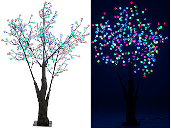 Baum LED: Luminea LED-Deko-Kirschbaum, 336 farbig beleuchtete Blüten, 180 cm, IP44