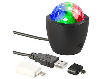 Lunartec Mini Discokugel: 3er-Set Mini-RGB-Disco-Licht, Akustik-Sensor, USB-  & iPhone-Anschluss (USB Discokugel)