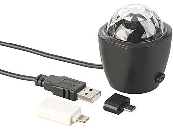 Lunartec Mini-Disco-Licht, RGB-LED, Akustik-Sensor, für USB- & iPhone-Anschluss