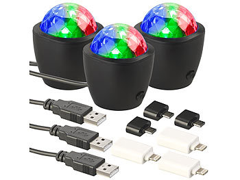 Lunartec Mini Discokugel: 3er-Set Mini-RGB-Disco-Licht, Akustik-Sensor,  USB- & iPhone-Anschluss (USB Discokugel)