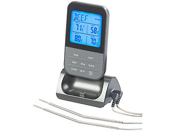 Digital Wireless Funk Bratenthermometer 2 Fühler Grillthermometer Thermometer 