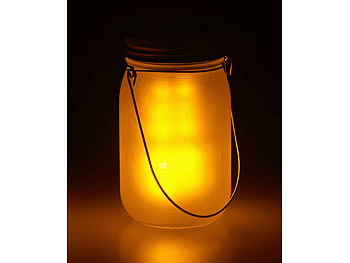 Luminea Solar-LED-Hängelampe im Einmachglas, Flammeneffekt, Lichtsensor, IP44