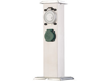 Zeitschaltuhr aussen: Royal Gardineer 2-fach-Outdoor-Steckdosen-Säule mit Zeitschaltuhr, IP44, Edelstahl