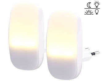 Kinderlicht: Lunartec 2 kompakte LED-Steckdosen-Nachtlichter, Dämmerungssensor, 1 lm, 0,25 W