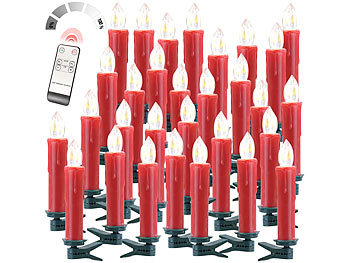 Lunartec FUNK-Weihnachtsbaum-LED-Kerzen mit Fernbedienung, 30er-Set, rot