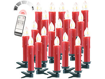 Lunartec FUNK-Weihnachtsbaum-LED-Kerzen mit Fernbedienung, 20er-Set, rot