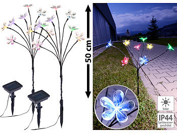 LED Blumen: Lunartec 2er-Set Solar-LED-Lichtersträucher mit 8 Blüten und Erdspieß, 50 cm