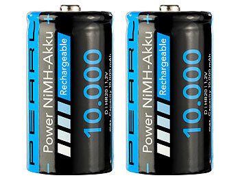 Batterien Typ D Mono: PEARL 2er-Set NiMH-Akkus Typ D / Monozelle, 10.000 mAh