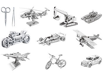 Playtastic 10er-Set 3D-Bausätze aus Metall, 9 verschiedene Modelle und Werkzeug