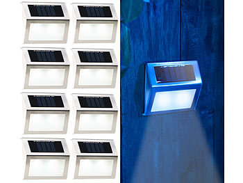Lunartec 8er-Set Solar-LED-Wand- & Treppen-Leuchten für außen, Edelstahl, 20 lm