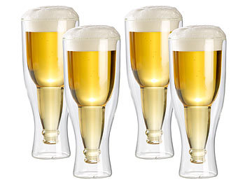 verdrehte Biergläser für Bier-Liebhaber: infactory Doppelwandiges Bierglas 0,2 l im 4er-Set