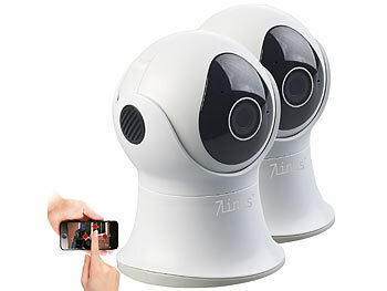 Kamera Elesion: 7links 2er-Set Pan-Tilt-IP-Überwachungskameras mit Full HD, WLAN, App, IP65