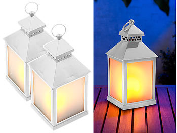 Lampe: Lunartec 2er Pack LED-Laterne mit realistischem Flammenspiel und Timer, weiß