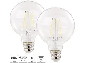 LED Filament Lampe: Luminea 2er-Set LED-Filament-Birnen, E27, E, 6 W, 806 lm, 345°