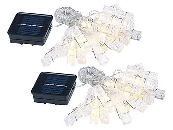 Lunartec 2er-Set LED-Foto-Clips-Lichterkette, 40 Klammern, solarbetrieben, 10 m